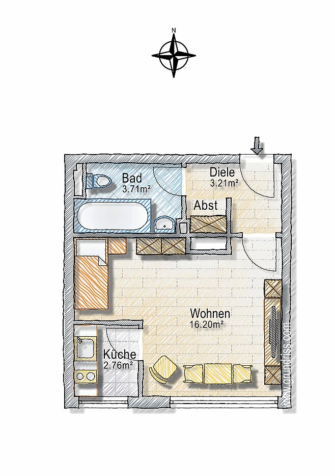 Apartment 部屋数 1 部屋 | München-Haidhausen | 70242 | - nicht maßstabsgetreu -