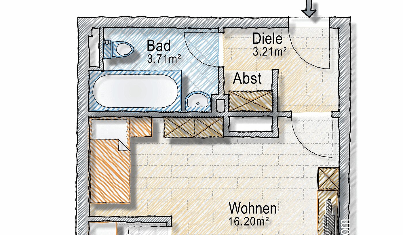 Apartment 部屋数 1 部屋 | München-Haidhausen | 70242 | - nicht maßstabsgetreu -