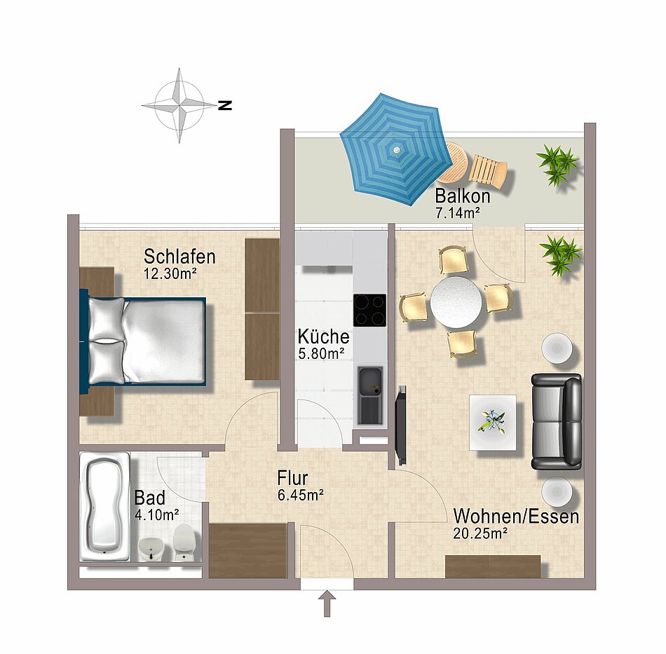 フラット 部屋数 2 部屋 | München-Berg am Laim | 1803ML4 | Grundriss nicht maßstabsgetreu