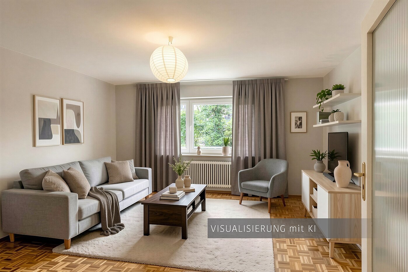 レイズド・グラウンドフロアー（一階が地表よりも高い） 部屋数 2.5 部屋 | München-Schwabing | 70441 | Visualisierung mit KI