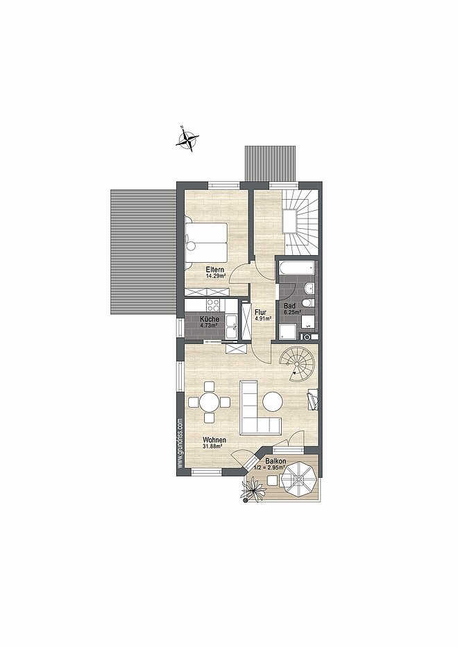 メゾネット・マンション（複数階にわたるマンション） 部屋数 3.5 部屋 | München-Trudering | 70238 | Nicht maßstabsgetreu