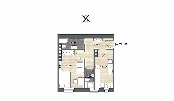 フラット 部屋数 1.5 部屋 | München-Neuhausen | 70473 | - nicht maßstabsgetreu -