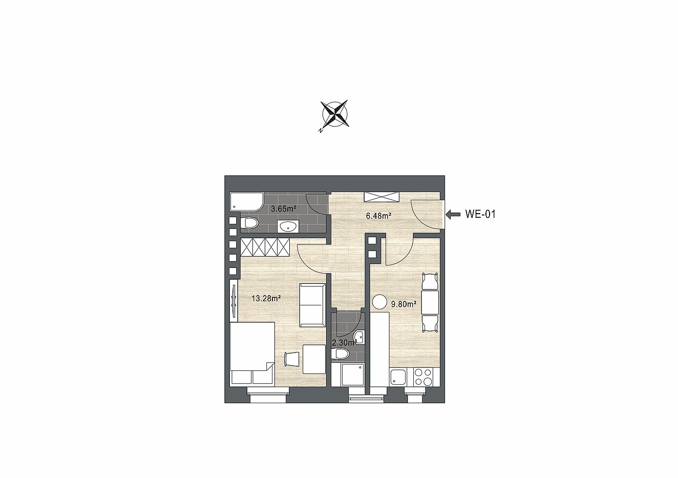 フラット 部屋数 1.5 部屋 | München-Neuhausen | 70473 | - nicht maßstabsgetreu -