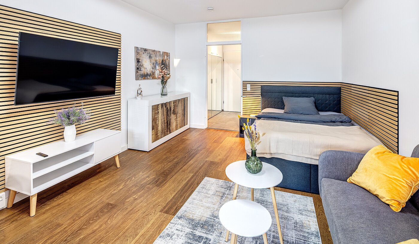 Apartment 部屋数 1 部屋 | München-Milbertshofen | 70183 | Mit Couch und Flatscreen