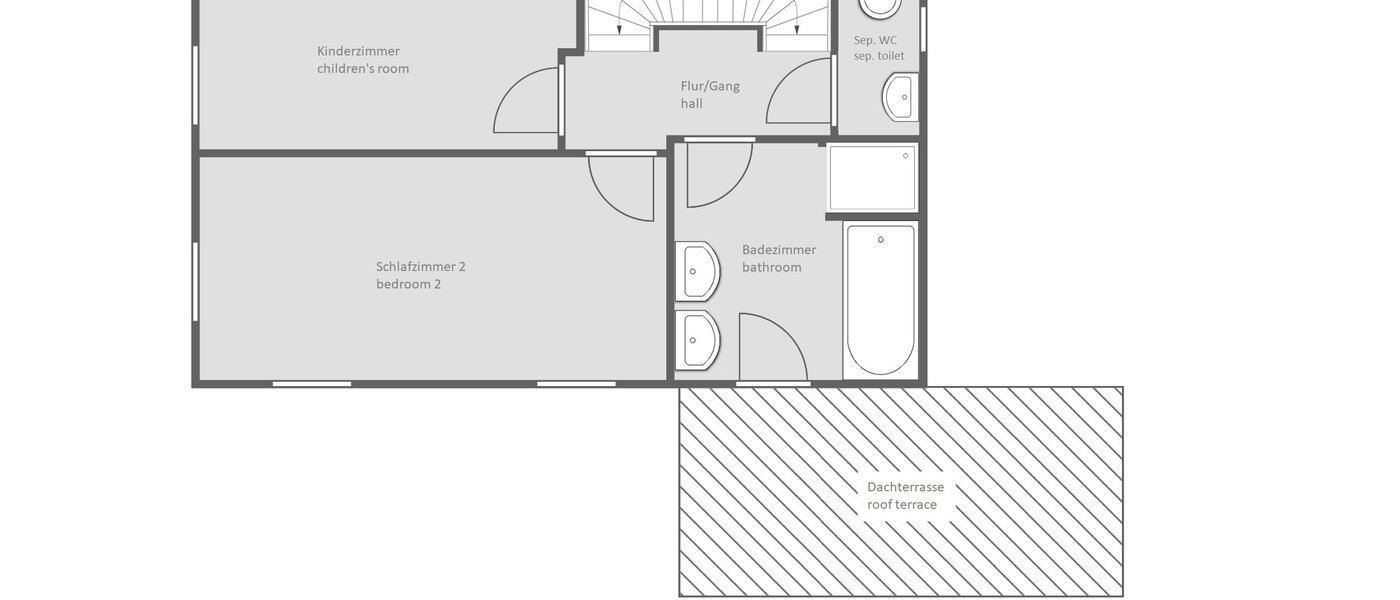 セミ・デタッチド・ハウス（一戸建てを二つに分けた家屋） Ottobrunn 02 見取り図 14180