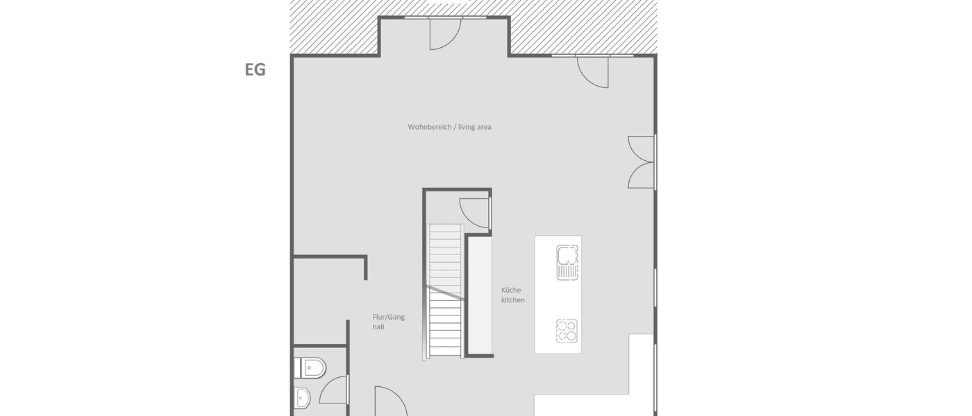 セミ・デタッチド・ハウス（一戸建てを二つに分けた家屋） Icking 01 見取り図 14465