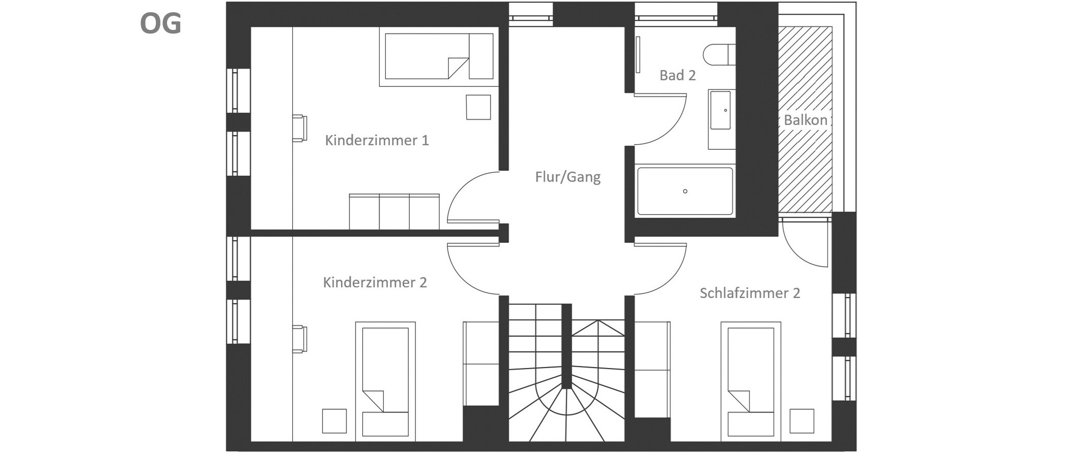 セミ・デタッチド・ハウス（一戸建てを二つに分けた家屋） Herrsching am Ammersee 02 見取り図 14978