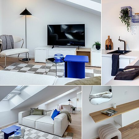 ID 13695: 開放的なレイアウトの明るい屋根裏スタジオ